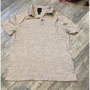 H&M Mens Medium Polo Collared Grey / Tan Short Sleeve Shirt Plain Solid